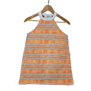 Free People Orange Turquoise High Neck Racerback Side Split Tank XS